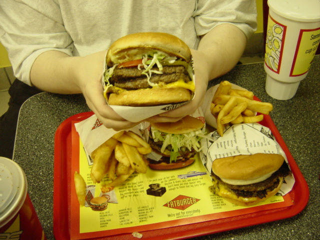 A double Kingburger with cheese and fried egg, from Fatburger. Aaron foolishly offered to buy lunch.