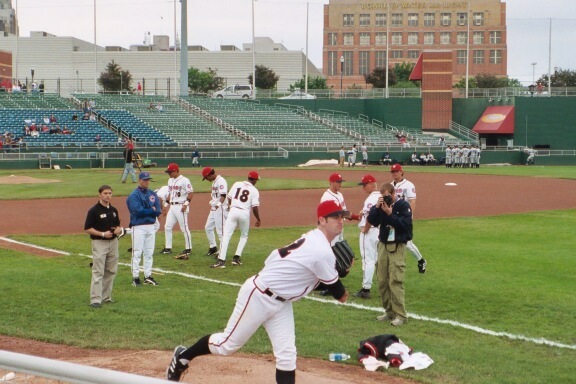 Prior throwing in the bullpen before the game.