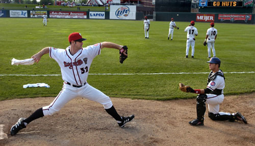 May 20. Prior in his pitching motion in the bullpen. (Photo by Chris Holmes, Lansing State Journal)